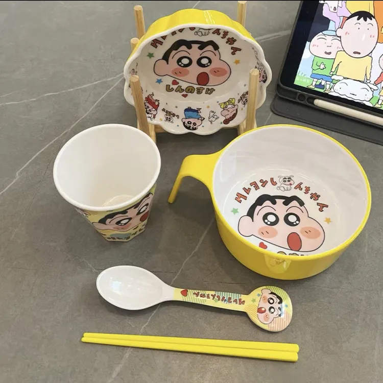 蜡笔小新卡通儿童密胺餐具耐摔防烫可爱仿陶瓷防摔饭碗盘子勺筷子