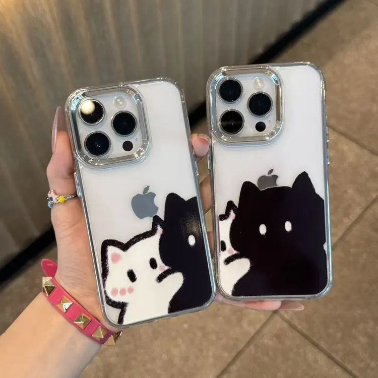 奥菲顿情侣抱抱黑白猫适用苹果17金属框16手机壳华为vivo小米oppo
