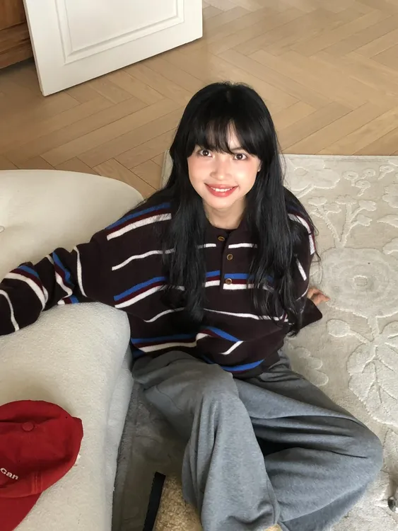 2025新款早秋款简约百搭韩系时尚宽松慵懒风软糯复古条纹针织毛衣