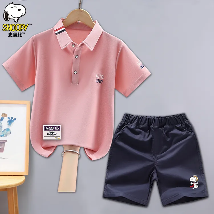 史努比男童套装夏装2026夏季新款中大童洋气男孩POLO衫短袖两件套