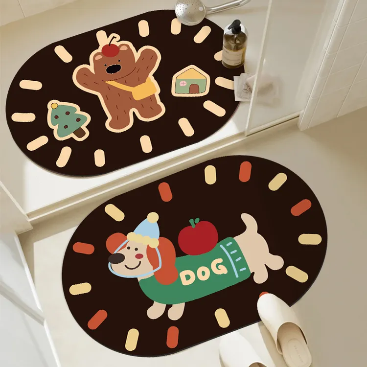 苹果狗卡通浴室吸水地垫软硅藻泥卫生间门口防滑脚垫厕所速干地毯