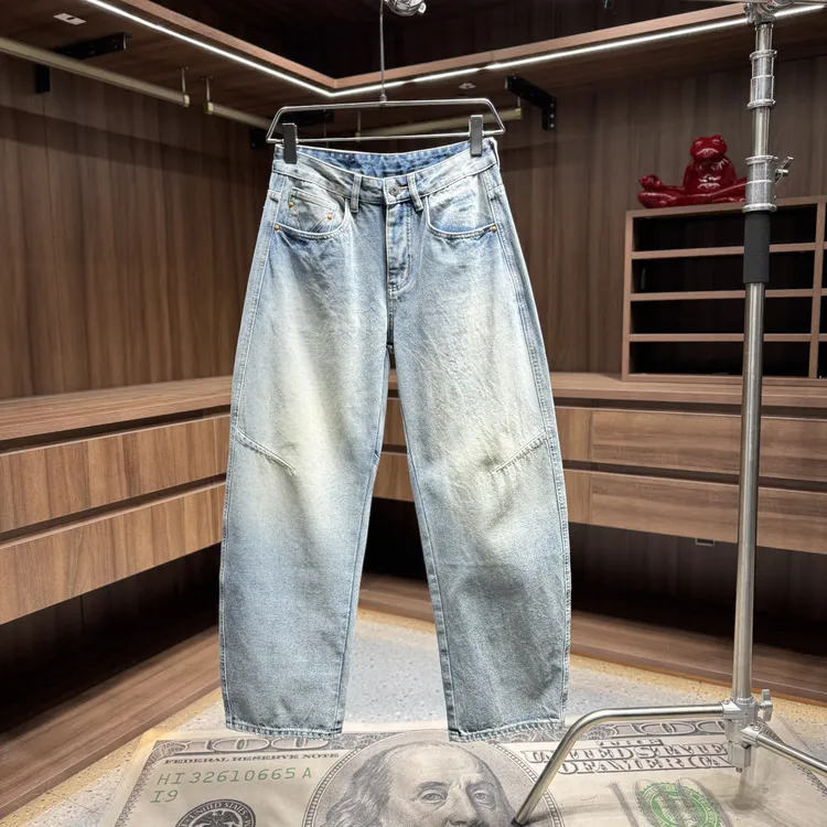 25315美式复古水洗牛仔裤新款裤子冬季加厚休闲宽松直筒微弯刀裤