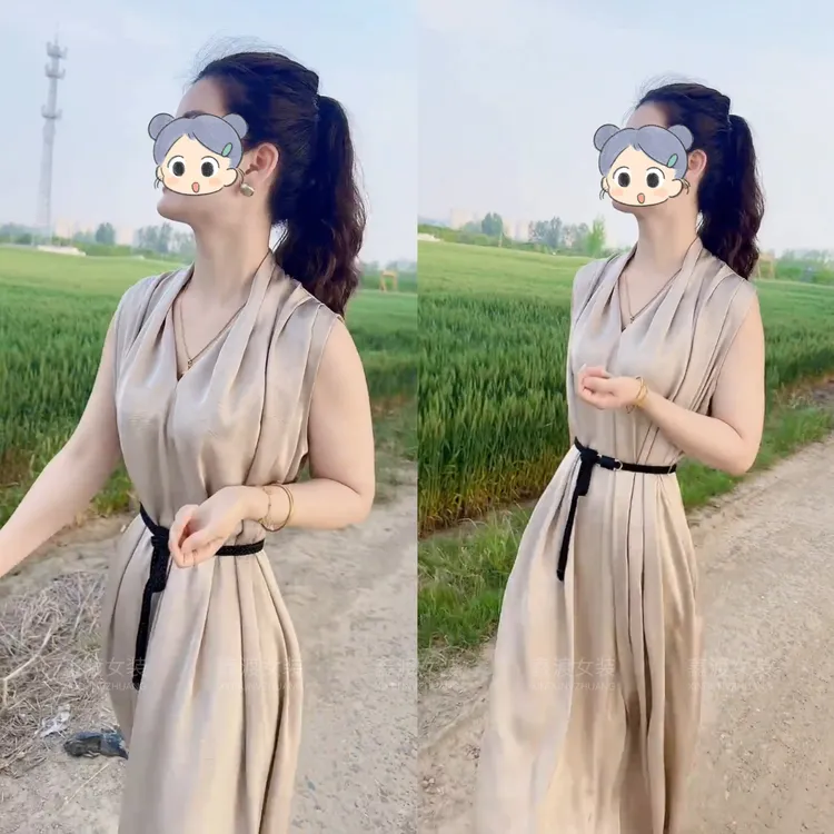 2025春夏新款时尚显瘦气质女士网红洋气连衣裙百搭款D5280