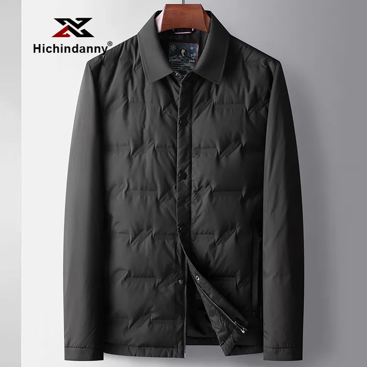 HICHIN男士翻领运动宽松羽绒服冬季商务休闲短款保暖鹅绒夹克外套