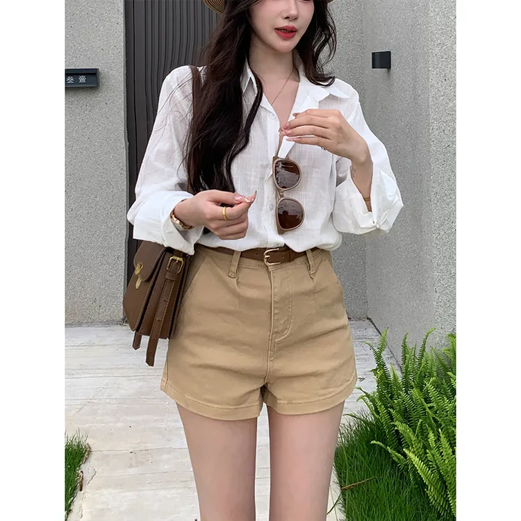 简约老钱风牛仔短裤女2025秋季新款高腰宽松百搭休闲阔腿短裤
