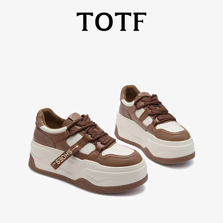 TOTF百搭厚底拼色熊猫鞋2025秋冬新款复古松糕鞋真皮透气休闲板鞋