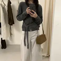 C/1717 韩系简约百搭圆领系带休闲针织开衫 9-23