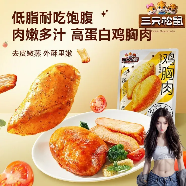 三只松鼠鸡胸肉550g高蛋白奥尔良鸡胸肉黑椒即食鸡肉代餐鸡胸肉块