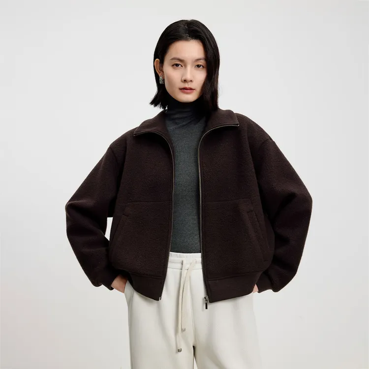 寺山文也 煦阳/羊羔绒圈圈肌理感简约半高领加绒短外套女秋冬新款