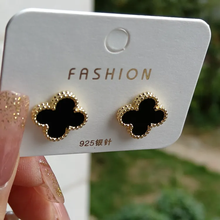 铜合金亚克力耳饰 饰品经典色黑色耳钉百搭植物花卉时尚女金色