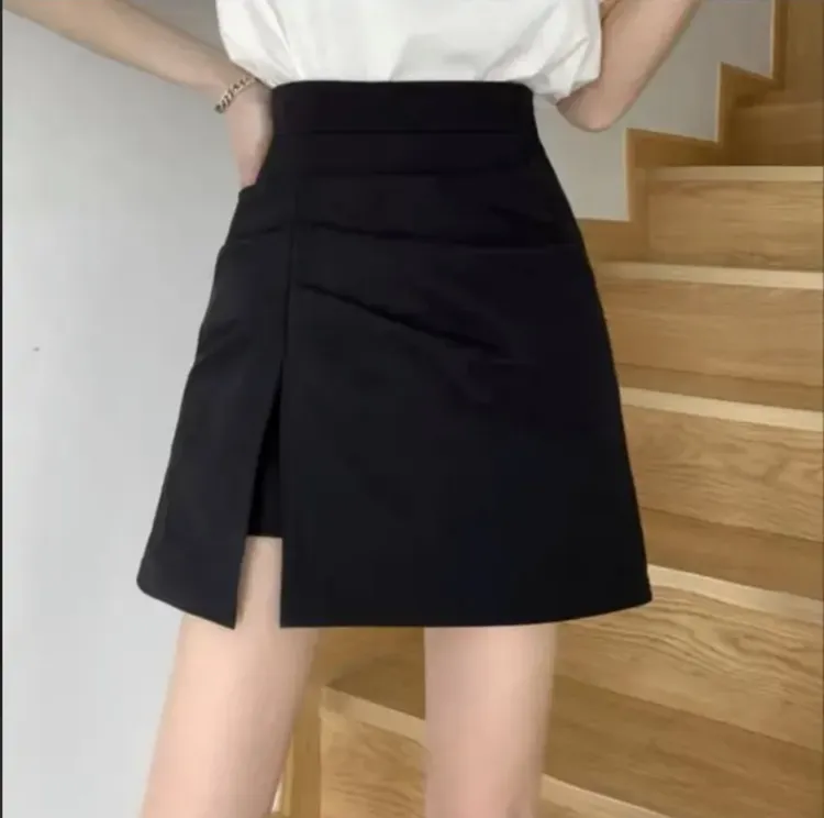 2025春秋季新款短裙女半身裙a字不规则褶皱小个子高腰显瘦包臀裙