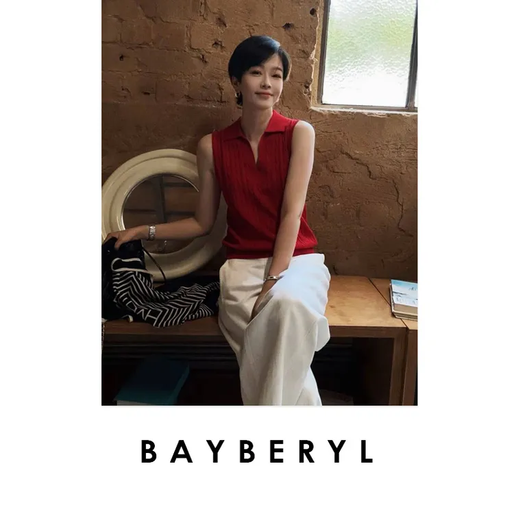 BAYBERYL老贝法式红绞花醋酸棉V领百搭无袖针织背心ZZS5F1604-7/2