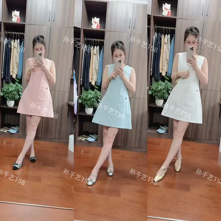 韩国东大门博主同款ａ字爱心扣纯棉夏季气质牛仔百搭连衣裙女