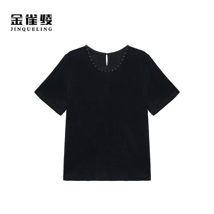 金雀绫【歌剧魅影】极简风薄款领口手缝链加宽加大小衫SZA2SW568