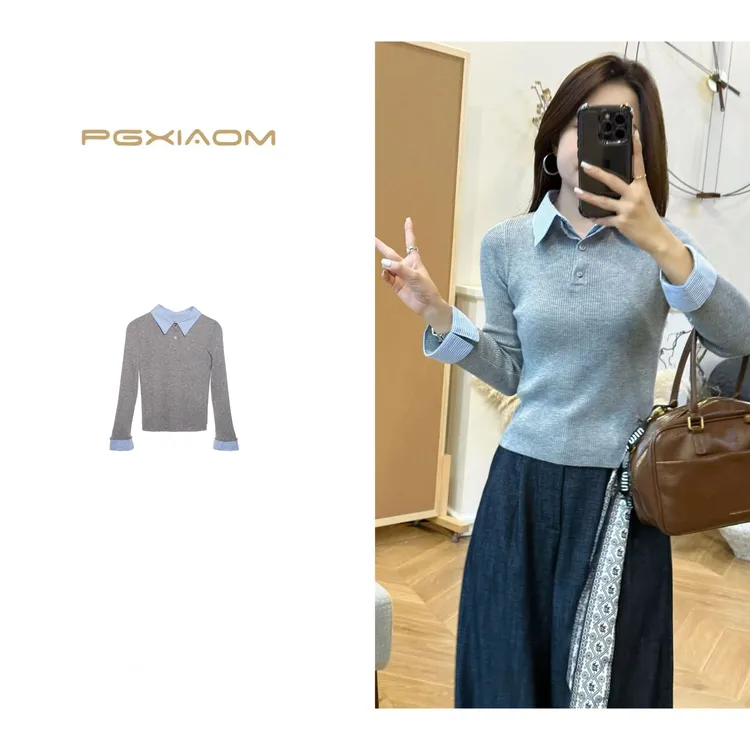 【PGXIAOM】润秀定制 高级灰色假两件针织上衣SY10233