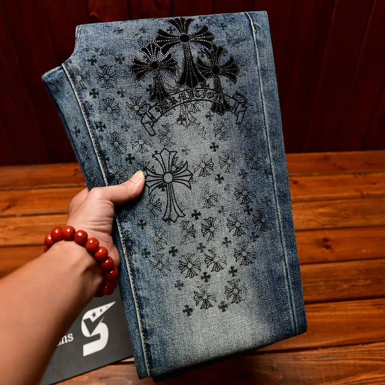 高端韩版秋款牛仔裤男修身小脚裤印花烫钻弹力潮流韩版冬季长裤子