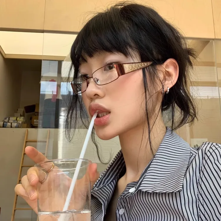 404的店复古金属长方形Y2K眼镜配度数高度近视甜酷辣妹镜框素颜女