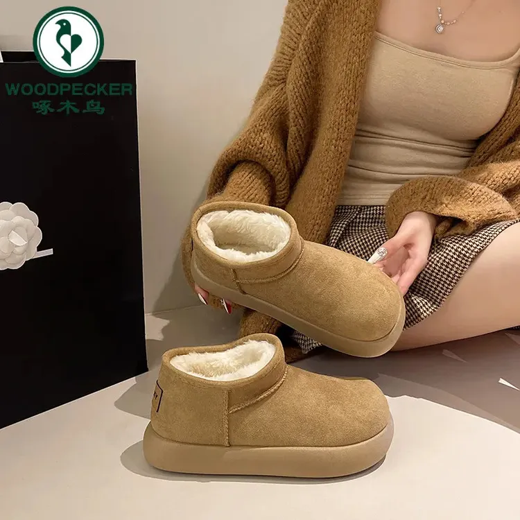 啄木鸟复古小土豆勃肯鞋女款2025冬季外穿加绒加厚雪地靴保暖棉鞋