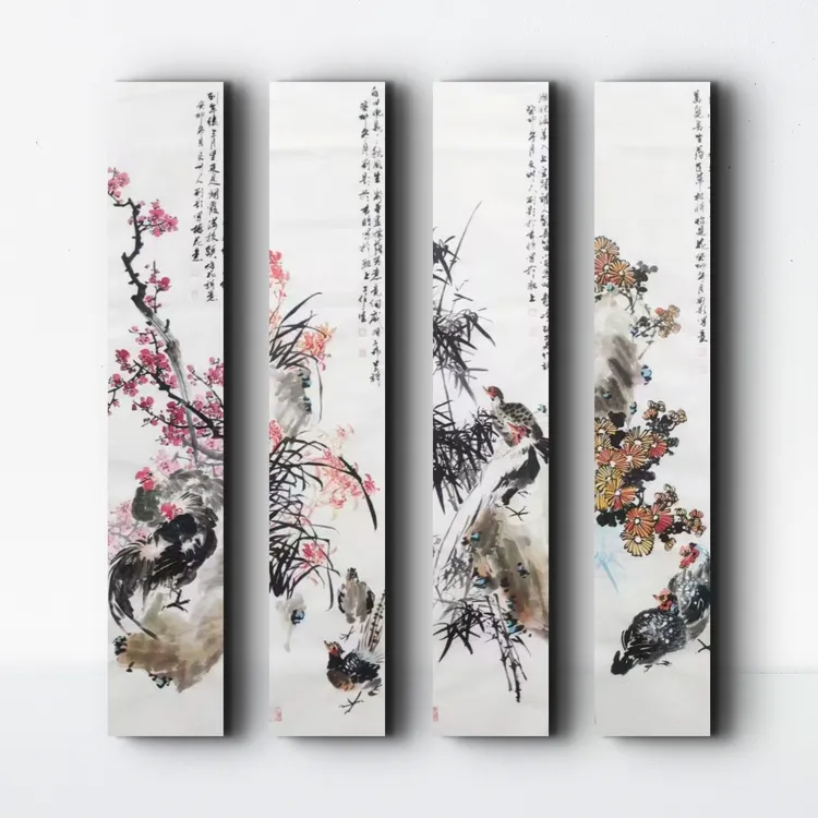 客厅书房茶室挂画四尺对开竖幅作品35X140㎝纯画芯未装裱不带框