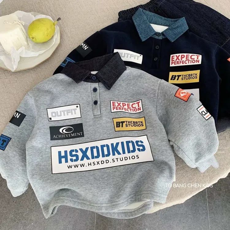 韩版童装男童2025冬季新款儿童潮酷痞帅运动风polo衫加绒保暖卫衣