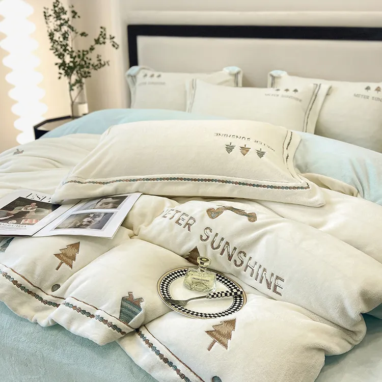 冬季A类婴儿级牛奶绒四件套加绒被套双面珊瑚绒法兰绒床单防静电4