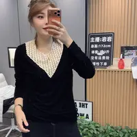 岩岩家丝绒毛线拼接女上衣