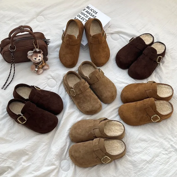 KAISER秋冬卡皮巴拉加绒勃肯鞋一脚蹬厚底内增高加棉女鞋KS7838