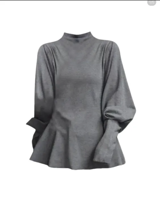 大码胖mm收腰半高领T恤打底衫女春秋修身内搭显瘦灯笼袖上衣