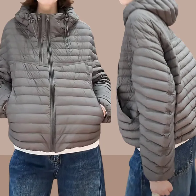 2025年秋冬新款欧货女装时尚休闲连帽轻薄纯色面包服保暖外套女