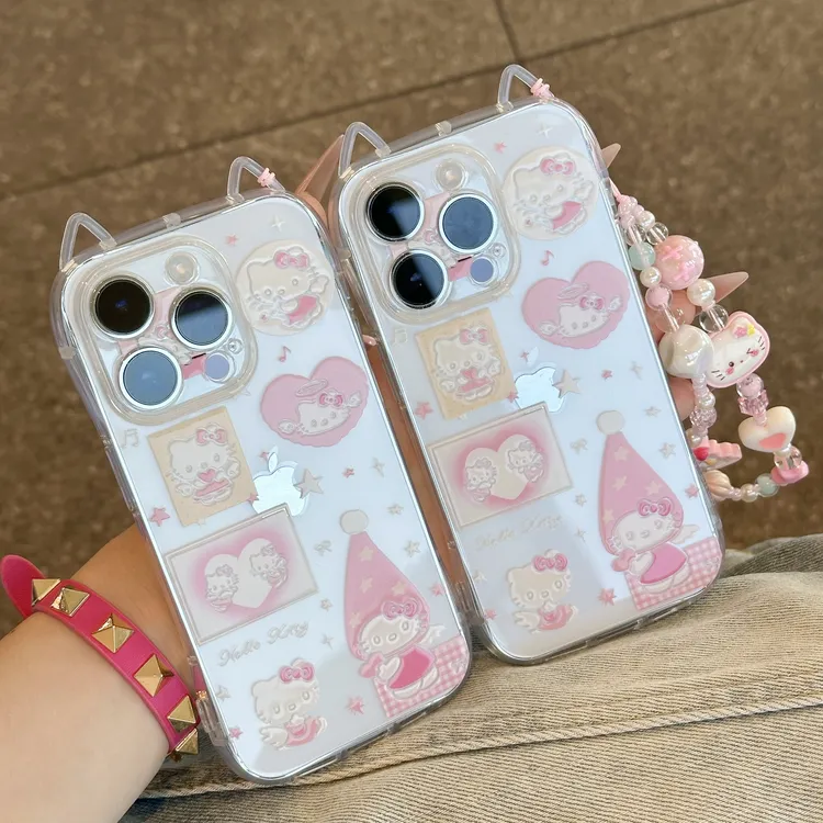 奥菲顿粉天使kt挂链适用iPhone16/15promax苹果14猫耳手机壳13/12