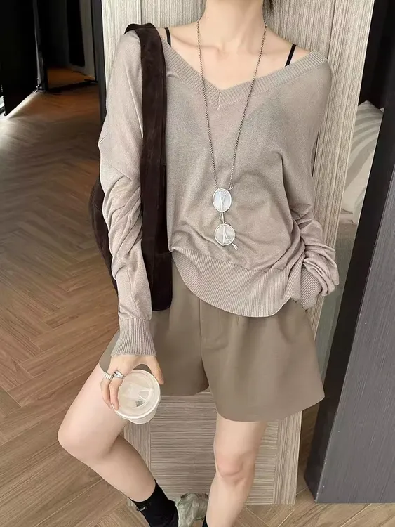 慵懒风松弛感穿搭套装薄款防晒针织开衫罩衫女夏季休闲短裤两件套