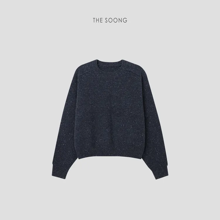 THESOONG|"定制花纱"纯羊毛单面织法繁星点纱圆领毛衣HWMY7574