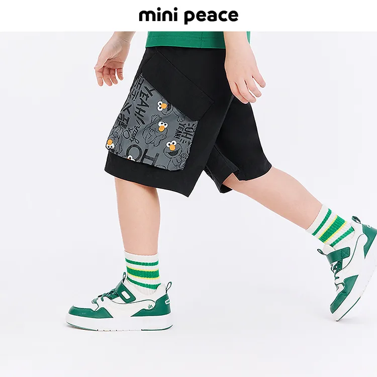 MINIPEACE×芝麻街联名男童工装短裤夏季图案儿童五分裤男宝裤子