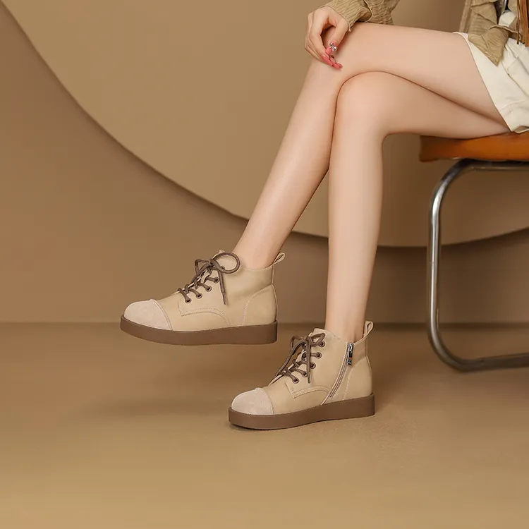 卓诗尼复古马丁靴女2025新款秋冬雅丹风平底短靴绒面法式加绒靴子