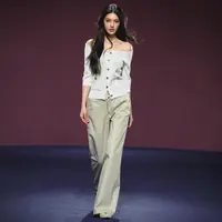AGAM STUDIO 小香风拼接双腰头假两件长裤 慵懒百搭直筒休闲裤