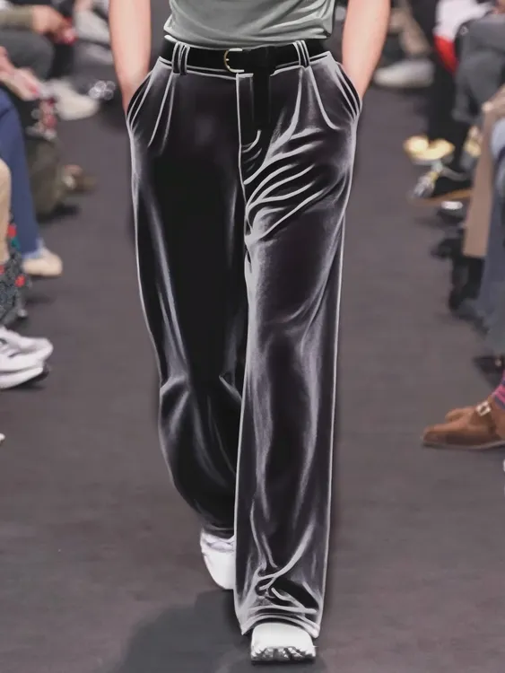 2025秋季男士金丝绒休闲直筒阔腿裤长裤高腰时尚弹力垂坠感裤子