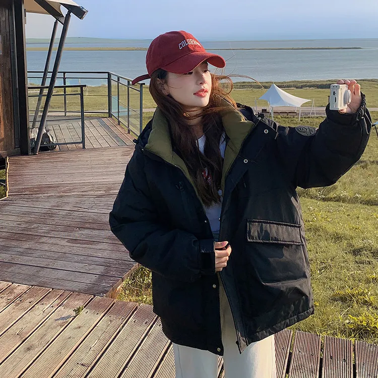 棉100%新款韩版宽松大码羽绒棉服加厚休闲工装冲锋衣棉外套登山服