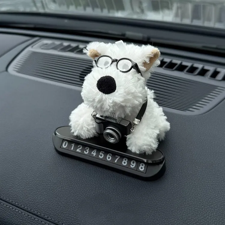 可爱西高地挪车电话牌可隐藏临时停车号码牌移车牌小狗车载摆件