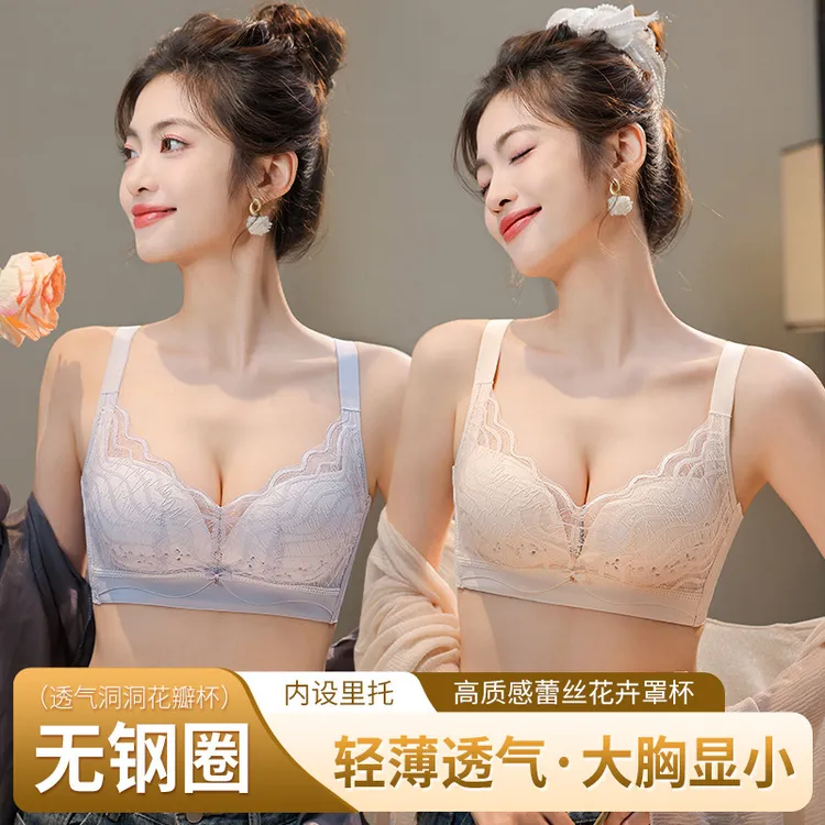 2025新款蕾丝内衣女士薄款透气小胸聚拢收副乳调整型洞洞杯文胸罩