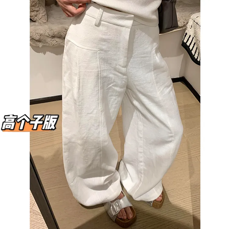 裤长112cm高个子加长白色亚麻苎麻阔腿裤女夏季老钱风棉麻休闲裤