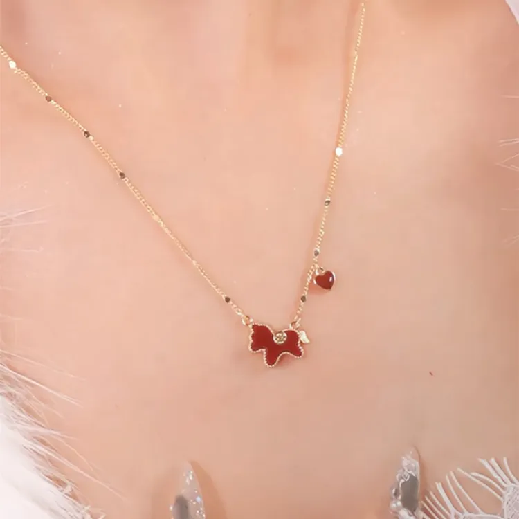 红色小马生肖项链女轻奢甜美滴油爱心锁骨链本命年马上有钱配饰潮