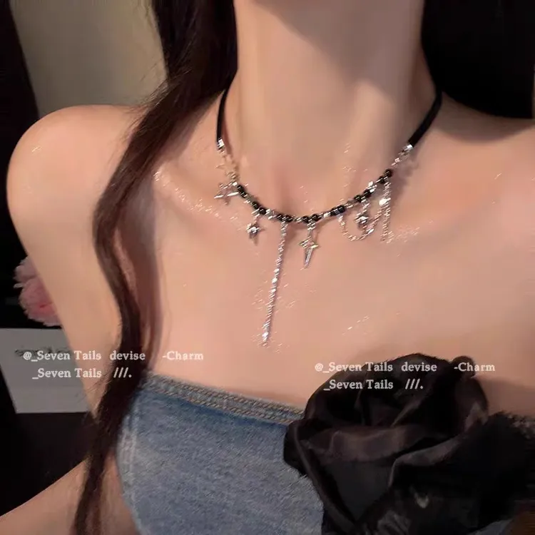 合金项链 夏甜酷拼接芒星颈链项链女个性暗黑y2k轻奢小众设计感