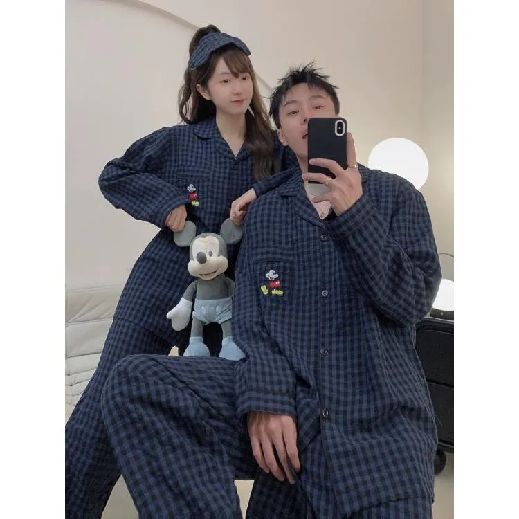 3105加肥加大300斤可穿泡泡皱情侣款高级感格子睡衣家居服套装