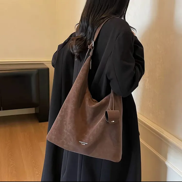 网红简约秋冬麂皮绒包包大容量包包单肩包单根托特包