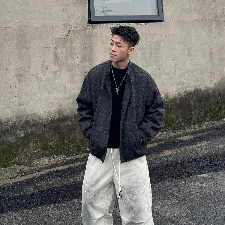 AAL冬季立领羊毛呢子保暖羽绒服宽松90白鸭绒外套休闲男士外套