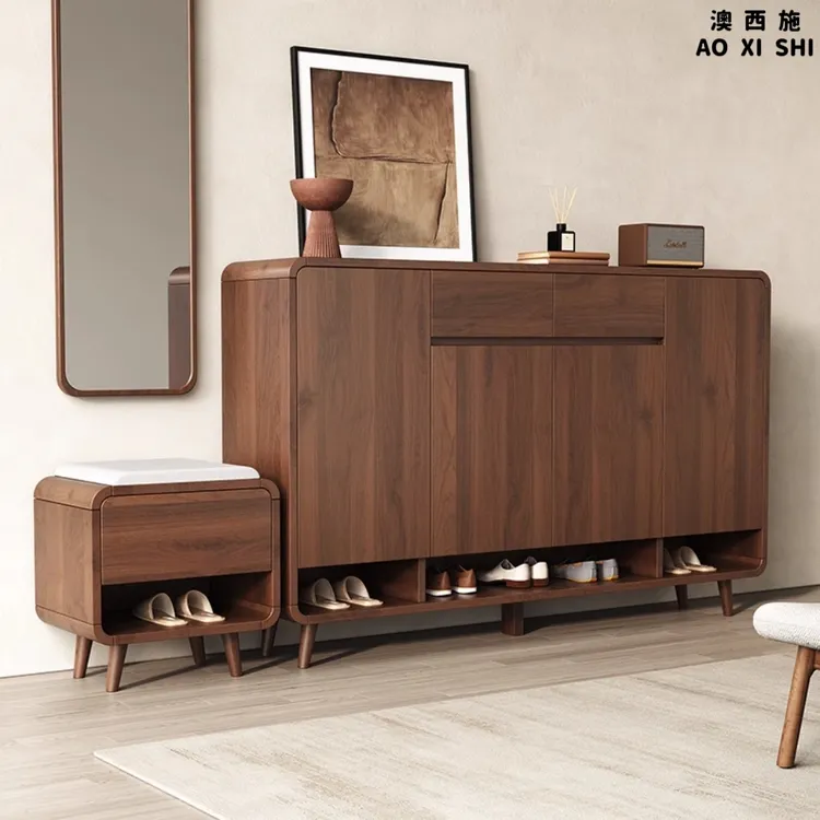 澳西施全实木鞋柜家用门口新中式入户大容量玄关柜一体靠墙门厅柜