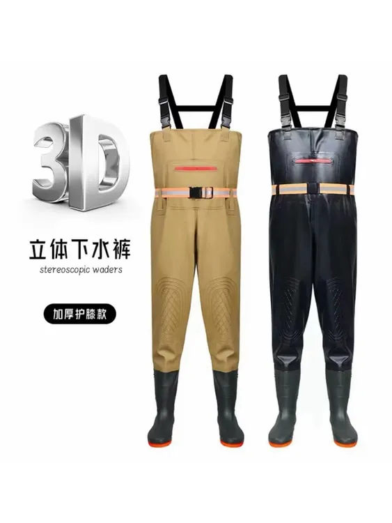 背带下水裤连体半身防水衣服雨裤带雨鞋加厚全身男抓捕鱼皮叉裤衣