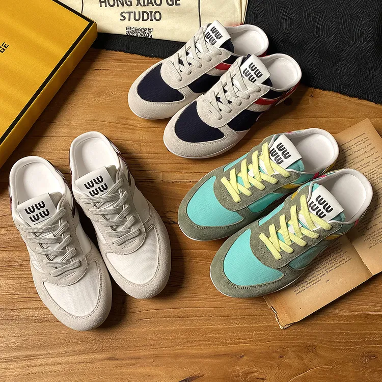 HOXIAOGE/洪小格德训鞋女2025新款小众复古懒人一脚蹬包头半拖鞋