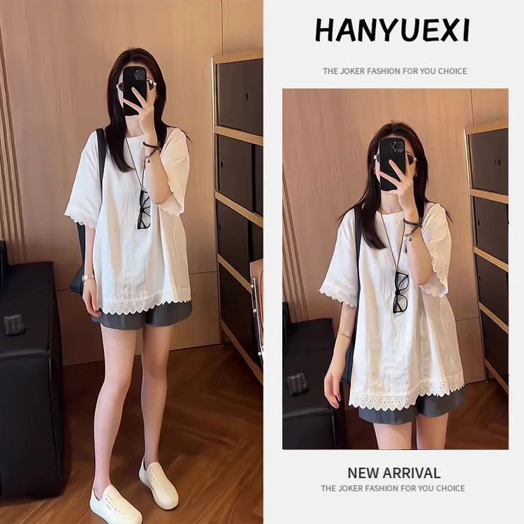 女装夏季一整套新款韩版减龄气质时尚套装中长袖上衣短裤两件套