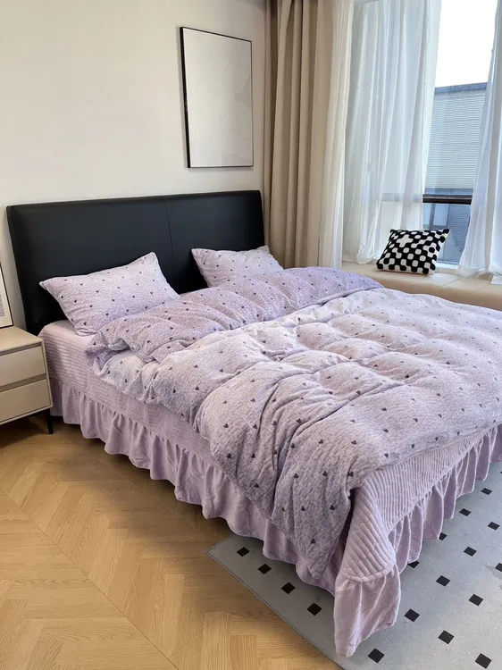 【床盖款】冬季加厚床盖款牛奶绒四件套夹棉绗缝不滑床防滑抗静电